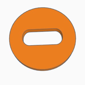 May include: Orange plastic washer with a rectangular hole in the center.