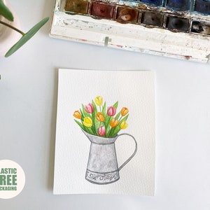 Dipinto originale di tulipani ad acquerello, illustrazione floreale, dipinto a mano, edizione limitata