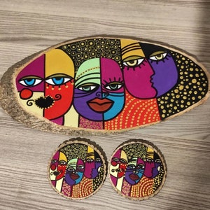 Handpainted wooden coasters and serving board set , woodslices, coaster set ,wooden coaster set , coaster