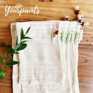 YourPaints Eco friendly cotton mesh bags set of 6 for grocery, freezer storage