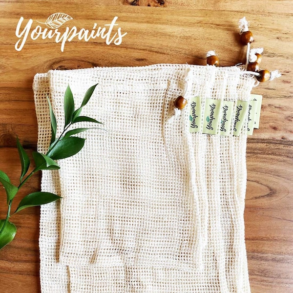 YourPaints Eco friendly cotton mesh bags set of 6 for grocery, freezer storage