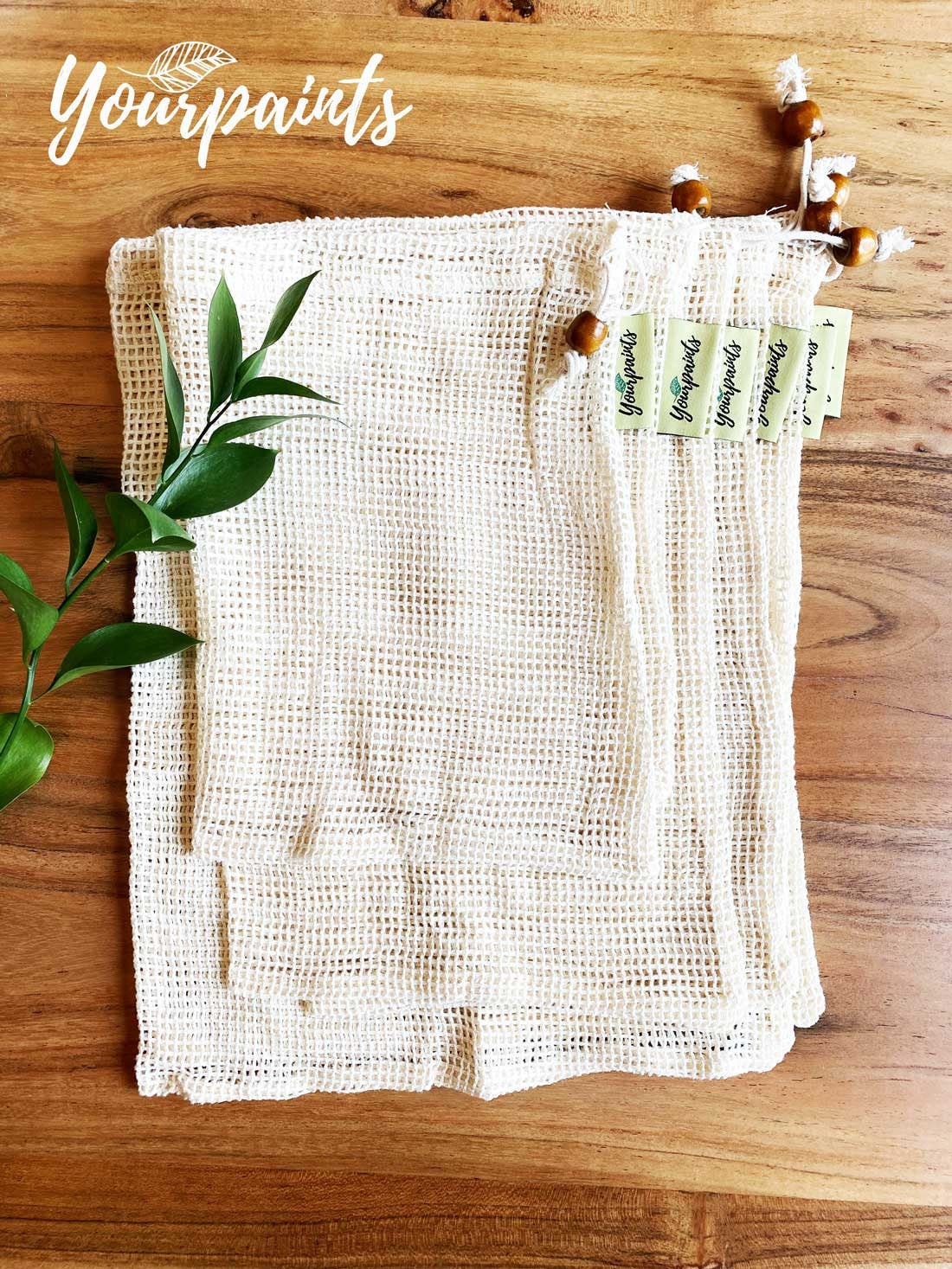 YourPaints Eco friendly cotton mesh bags set of 6 for grocery, freezer storage