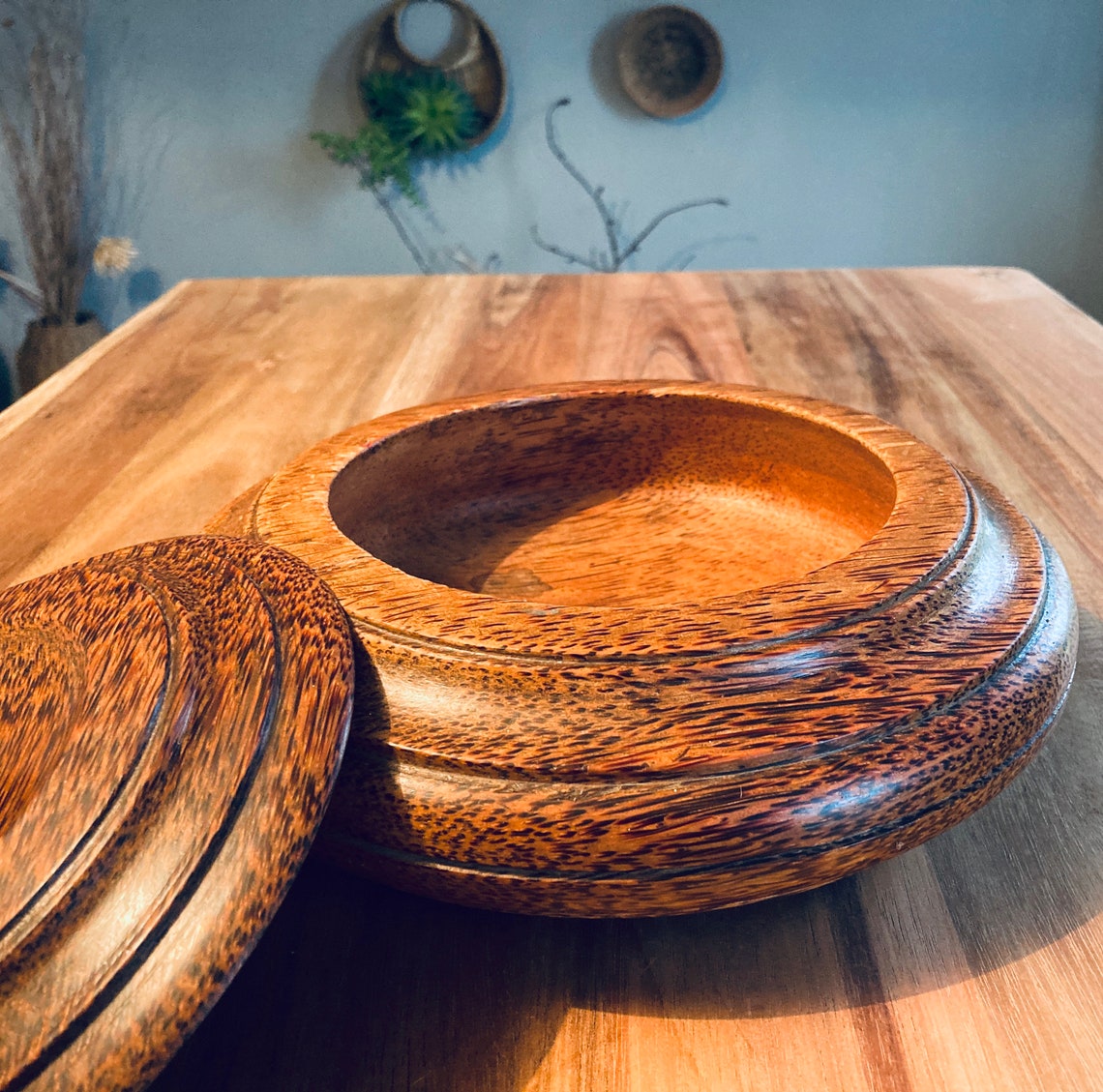 Antique hand turned wooden bowl & lid Etsy