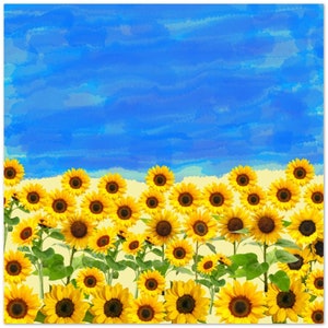 Sonnenblumen Felder, Ukrainische Land abstrakte Malerei. 10 Karten (2-seitig, weiße Umschläge). Quadratische Karten, 2 seitig, einseitig bedruckt