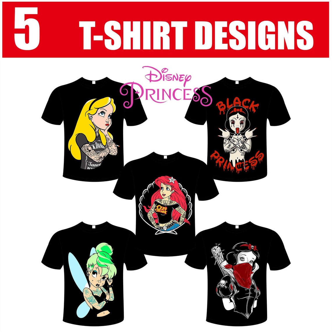 5 T-Shirt Design Template princesses Disney T-Shirt | Etsy