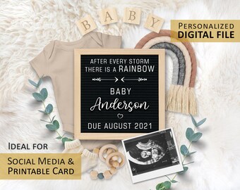 Due Date. After every storm Neutral Pregnancy Announcement Custom Pregnancy Announcement Rainbow Baby Digital Pregnancy Announcement