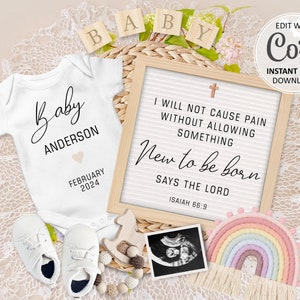 Christian Rainbow Pregnancy announcement Digital Rainbow Baby Announce Reveal, Editable Social Media Pregnancy Announcement Template  #676