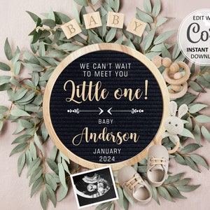 Pregnancy announcement Digital, Baby announcement Editable Social Media post, meet you Little One Letter Board Editable template #710