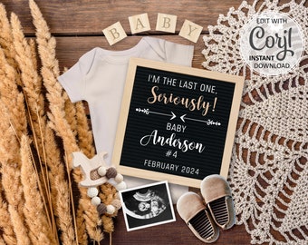 Last Baby Pregnancy announcement Digital, Grand Finale Reveal, Baby number 3 4, Second baby due date Editable Announce Social Media #605