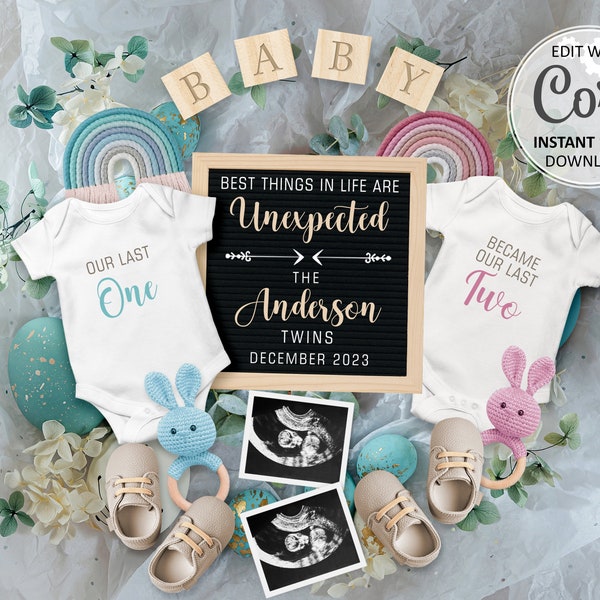 Twin Pregnancy Announcement digital, Easter twin Baby Gender Reveal, twins reveal it's boy girl, Best Things in Life are Unexpected #557