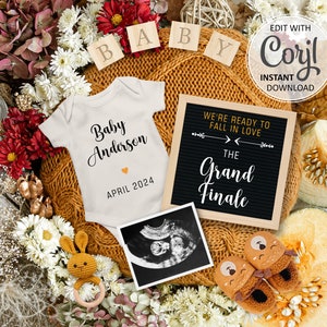 Fall Last Baby Pregnancy announcement Digital card, the Grand Finale Reveal Editable Announce for Social Media, Gender Neutral #859