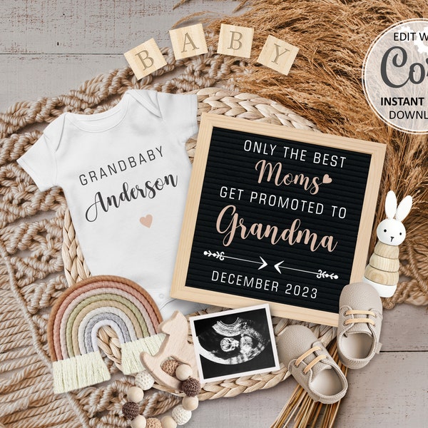 Pregnancy announcement for Grandma digital, Only Best Moms Get Promoted To Grandma, Grandparent Grandbaby Reveal Announce Social Media #517