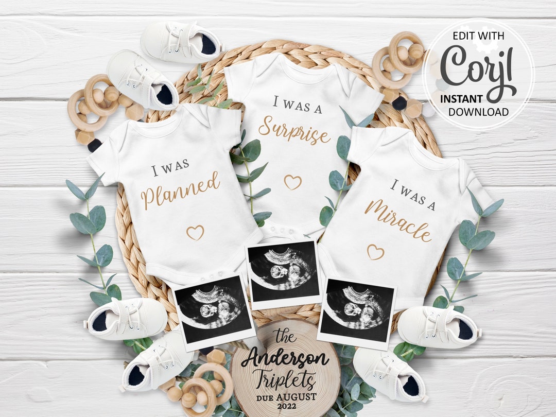 TRIPLETS Pregnancy Announcement Digital Card, Triplet Babies