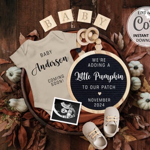 Fall pregnancy announcement digital, Thanksgiving Baby Announcement for social media, Editable Halloween pregnancy announce Instagram #805
