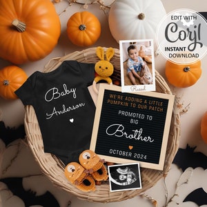 Big Brother Pregnancy Announcement digital, second Baby announcement Halloween editable social media post, gender neutral birth reveal #1262