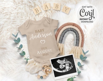 Digital Pregnancy Announcement card for Social Media, Rainbow Baby Reveal due date Personalized Announce for Instagram August September #014