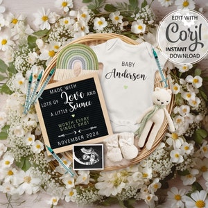 IVF Pregnancy Announcement Digital, Gender Neutral IUI Baby Announcement, Rainbow Baby reveal Editable, Made with Love and Science #1152