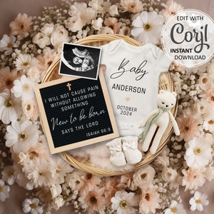 Isaiah 66:9 Christian Pregnancy Announcement digital, Rainbow Baby Pregnancy Announce, Social Media Baby Announcement Template #1245