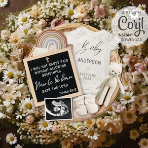 Isaiah 66:9 Christian Pregnancy Announcement digital, Rainbow Baby Pregnancy Announce, Social Media Baby Announcement Template #1246