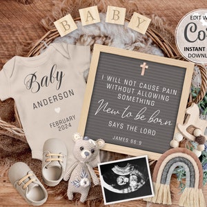 Christian Rainbow Pregnancy announcement Digital Rainbow Baby Announce Reveal, Editable Social Media Pregnancy Announcement Template #688