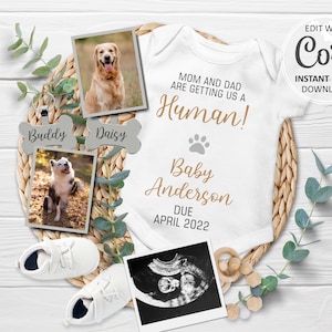 Zwangerschapsaankondiging hond Digitale kaart, babyaankondiging HONDEN-thema Onthullingsdatum onthullen, mama papa bezorgt ons een bewerkbaar sjabloon voor mensen #102