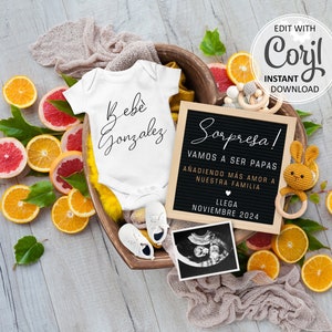 Spanish Pregnancy Announcement: Gender Neutral Baby Reveal, Social Media (Digital File 5x7in JPG/PDF) #1350