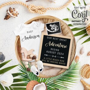 Pregnancy Announcement Digital Summer Baby Reveal, Next Adventure Social Media, Little Beach Bum Gender Neutral Second Baby Announce #1076