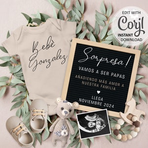 Spaanse zwangerschapsaankondiging digitaal, Anuncio de Embarazo, Baby Reveal Social Media Genderneutraal geboortekaartje, Sorpresa Bebe #1054
