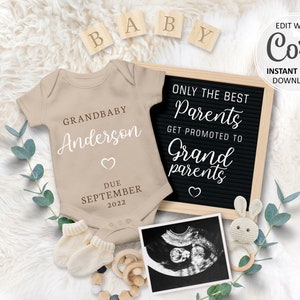 Tarjeta digital de regalo para abuelos con anuncio de embarazo, revelación de fecha de parto para nietos, anuncio bohemio editable para redes sociales n.° 217