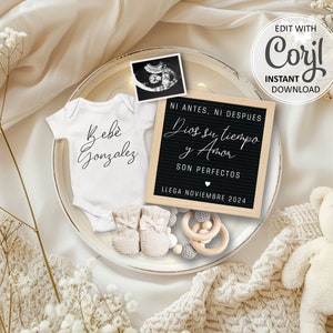 Anúncio de gravidez digital espanhol, Anuncio de Embarazo, Baby Reveal Social Media, Ni antes ni despues Dios tiempo Amor perfectos #1349