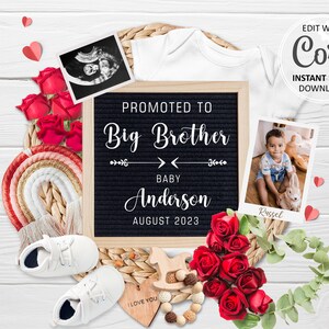 Second Pregnancy Announcement digital, Valentine Big Brother second Baby announcement editable social media, February birth announce #474