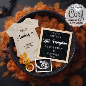 Halloween pregnancy announcement digital, Thanksgiving Baby Announcement for social media, Editable Fall pregnancy announce Instagram #865
