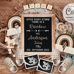 Rainbow Twin pregnancy announcement digital Social Media, Twins Rainbow Baby Reveal due date gender neutral Facebook Instagram Announce #283