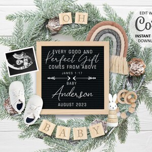 Christmas Christian Pregnancy announcement Digital Religious Rainbow Baby Reveal Editable Social Media post Every good and perfect gift #441