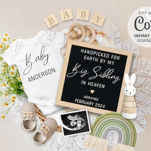 Rainbow Baby Digital Pregnancy Announcement, Handpicked by heaven Baby Reveal Editable template Instagram, Gender Neutral Baby Announce #754