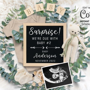 Baby number 2 announcement Digital Pregnancy, Second Baby #2 Reveal due date, Surprise Baby #3 Editable Announce for Social Media #488