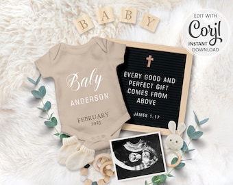 Religious Pregnancy announcement Digital card, Rainbow Baby Reveal due date Editable Letterboard Announce for Social Media #252