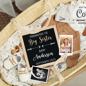 Big Sister Pregnancy Announcement digital, second Baby announcement editable for social media, Sibling Gender Neutral birth announce #468