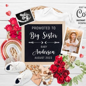 Second Pregnancy Announcement digital, Valentine Big Sister second Baby announcement editable social media, February birth announce #475