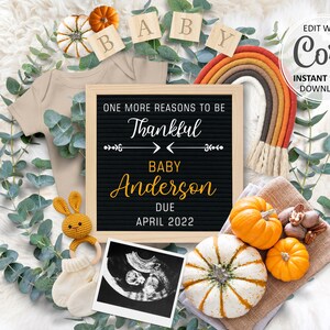 Digitale Schwangerschaftsankündigung für Herbst, Kürbisse Regenbogen Baby Enthüllen Fälligkeitsdatum Thanksgiving Bearbeitbare Ankündigung Social Media Oktober # 098