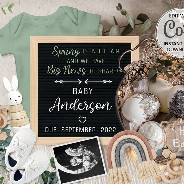Easter baby Announcement Digital Rainbow Pregnancy Reveal due date Social Media card, Spring Editable birth Announce for Instagram #160