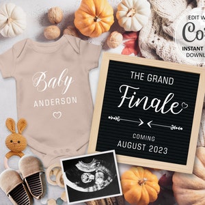 Herbst letzte Schwangerschaftsankündigung Digitale Karte, das große Finale Baby Reveal Fälligkeitsdatum Personalisierte bearbeitbare Ankündigung für Social Media # 265