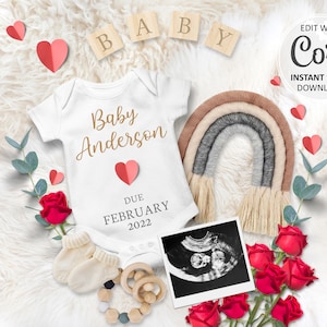 Faire-part de bébé pour la Saint-Valentin Faire-part de grossesse numérique, bébé de février révéler la date limite pour l'annonce modifiable sur les réseaux sociaux #094