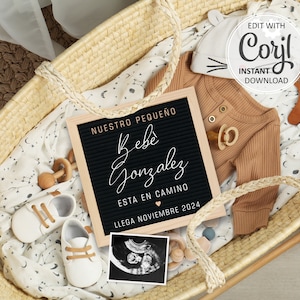 Pregnancy Announcement Spanish digital, Anuncio de Embarazo, Baby Reveal Social Media Gender neutral birth announcement, Sorpresa Bebe #1057
