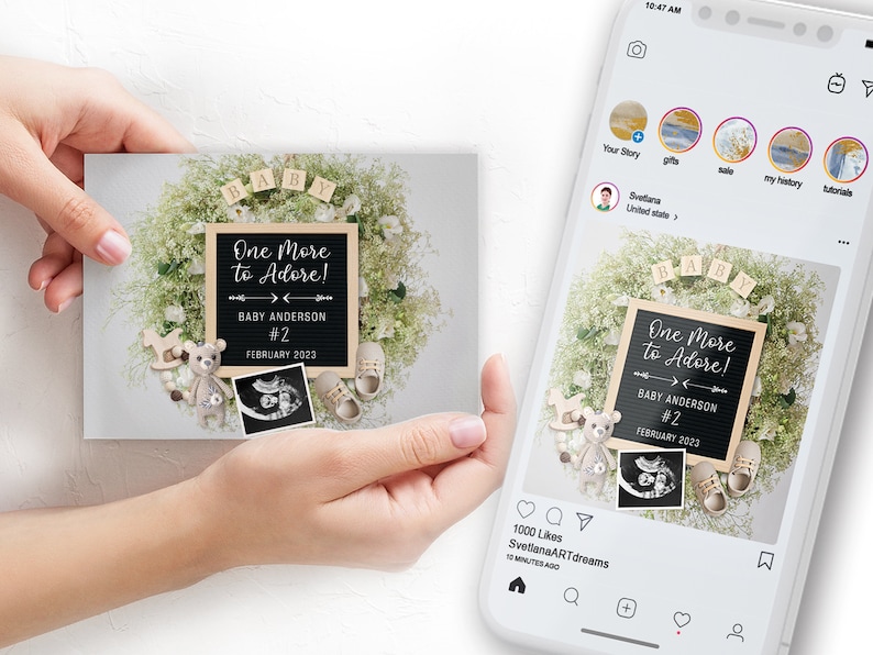 Second Baby Announcement Digital Pregnancy One More to Adore Etsy