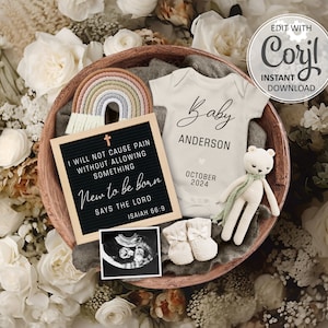 Isaiah 66:9 Christian Rainbow Pregnancy Announcement digital, Rainbow Baby Pregnancy Announce, Social Media Baby Announcement Template #1129