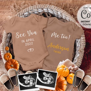 Herbst Zwillinge Ankündigung Digitale Karte, Kürbisse Schwangerschaft Baby offenbaren Fälligkeitsdatum Thanksgiving Bearbeitbare Zwillinge Ankündigung Social Media November # 050