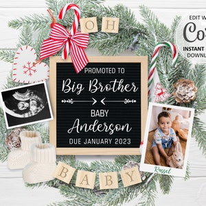 Christmas Big Brother Pregnancy Announcement digital, Baby announcement editable for social media, Winter birth announce #305