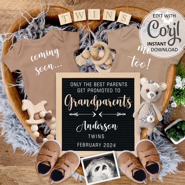 Grandparents Twin announcement Digital Pregnancy, Twins Grandchild Reveal Grandbabies Editable Announce template Social Media Instagram #811