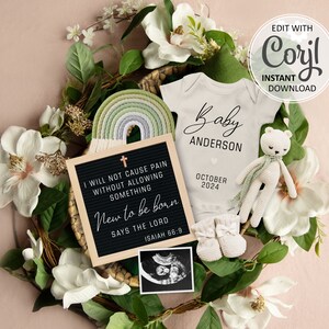 Isaiah 66:9 Christian Pregnancy Announcement digital, Rainbow Baby Pregnancy Announce, Social Media Baby Announcement Template #1150